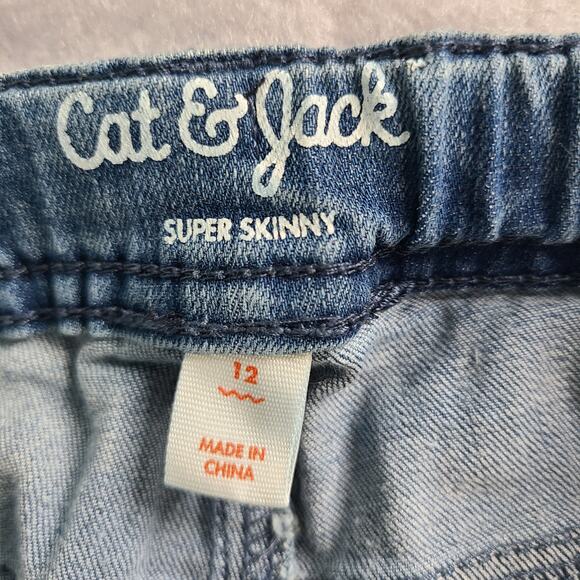 Cat & Jack Super Skinny Jeans Medium Blue w/Patches & Unfinished Hem 12 2409 - Picture 5 of 12